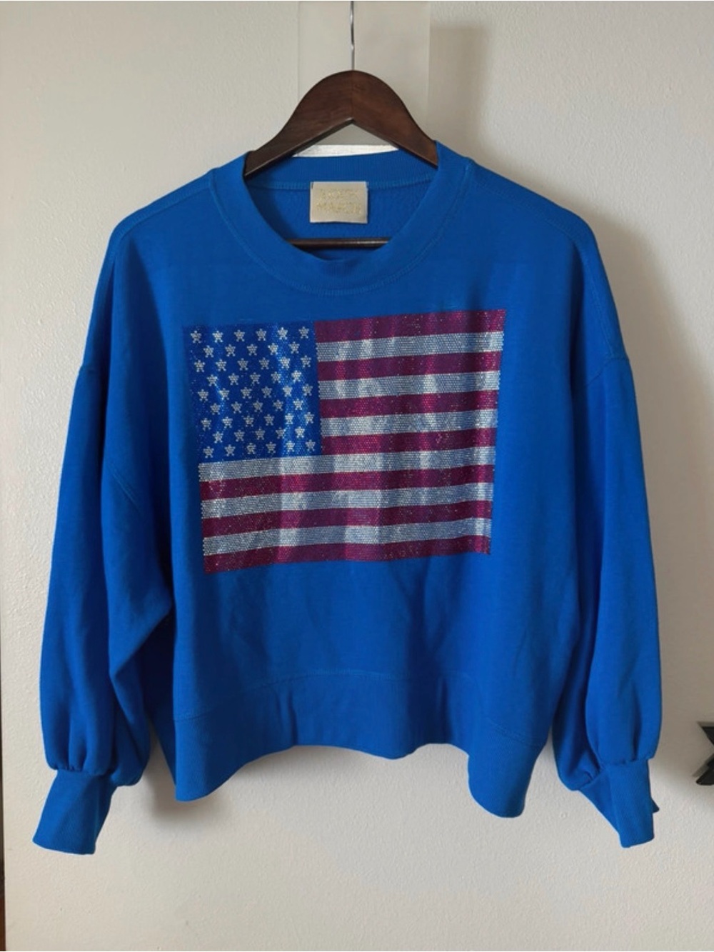 Judith March Rhinestone Flag Royal Pullover
